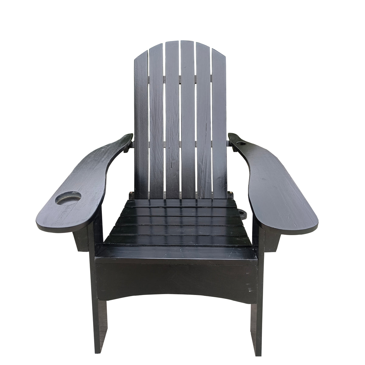 Outdoor or indoor Wood Adirondack chair with an hole to hold umbrella on the arm ,Black W49543728-djyc