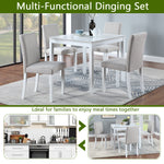 5 Piece Wooden Dining Table Set, Kitchen Table Set with a Square Table and 4 Upholstered Chairs, Wooden Dining Room Table with Crystal Decoration and Chairs Set for Kitchen, Dining Room, White W1998S00043-djyc