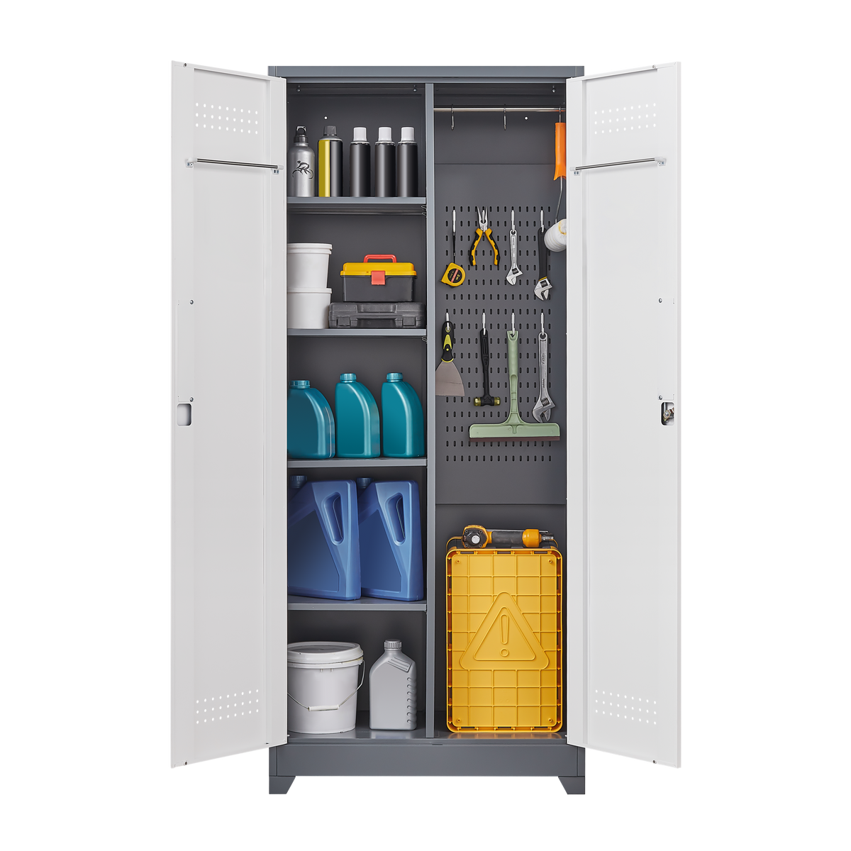 Metal Storage Cabinets,Cleaning Tool Cabinet with Locking Door, Tall Broom Tool Organizer and Storage, Large Storage Cabinet for Kitchen, Pantry, Office, Shop W328P193781-djyc