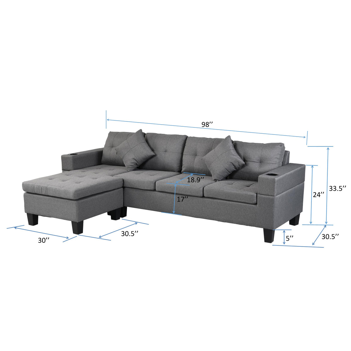 Sectional Sofa Set for Living Room with L ShapeChaise Lounge ,cup holder andLeft or Right Hand ChaiseModern 4 Seat W214S00007-djyc