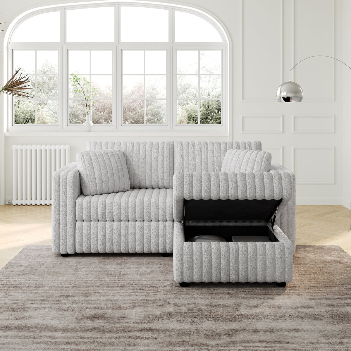 75.6"Soft Rabbit Plush Modular 2-person Sofa with Hydraulic Lift. Highly Comfortable & Stylish. Matches 30.7" Ottoman. Ideal for Bedroom & Living Room. Light gray W1767S00008-djyc