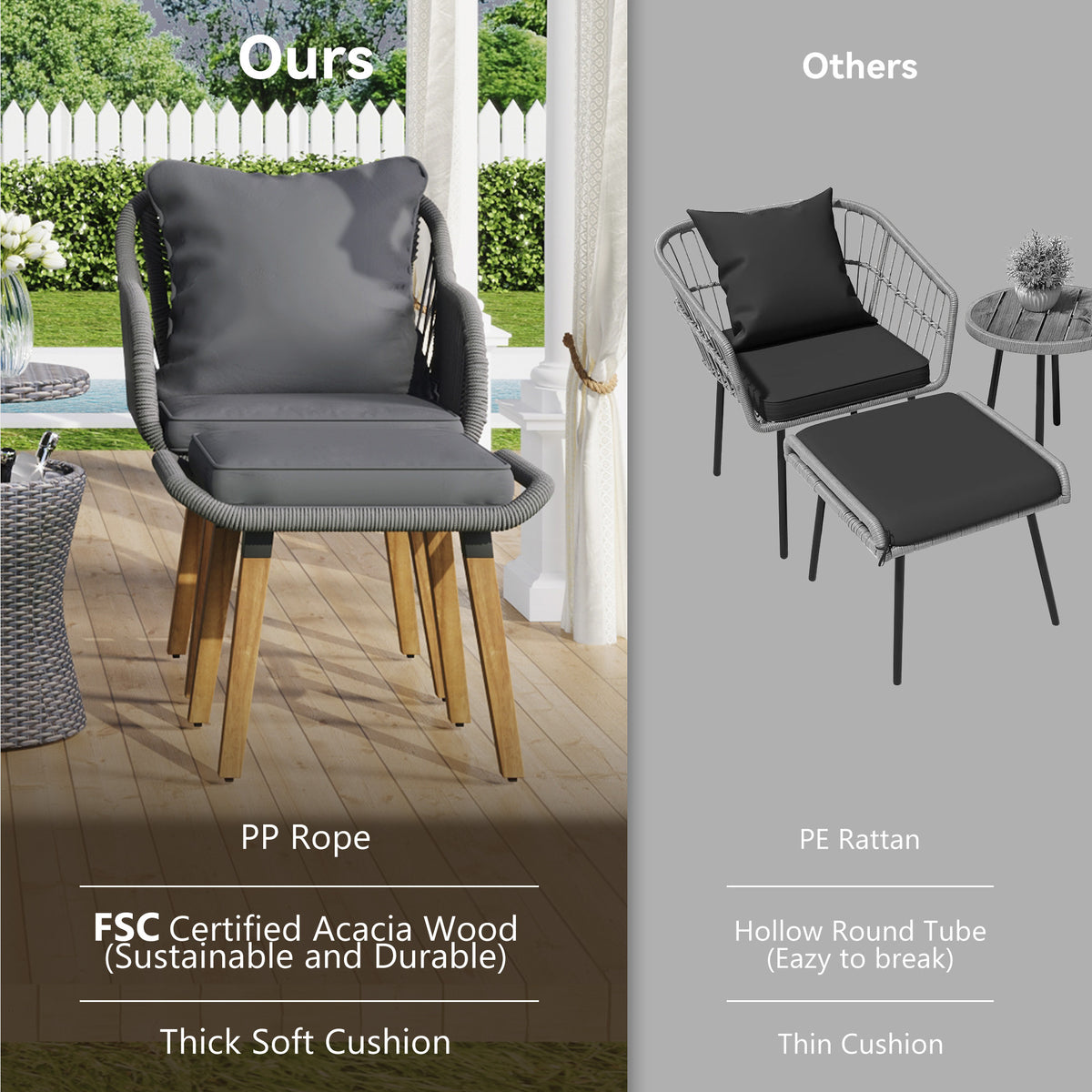 K&K 5 Pieces Patio Furniture Chair Sets, Patio Conversation Set With Wicker Cool Bar Table, Ottomans,Outdoor Furniture Bistro Sets for Porch,Backyard,Balcony,Poolside Grey WF324995AAG-djyc