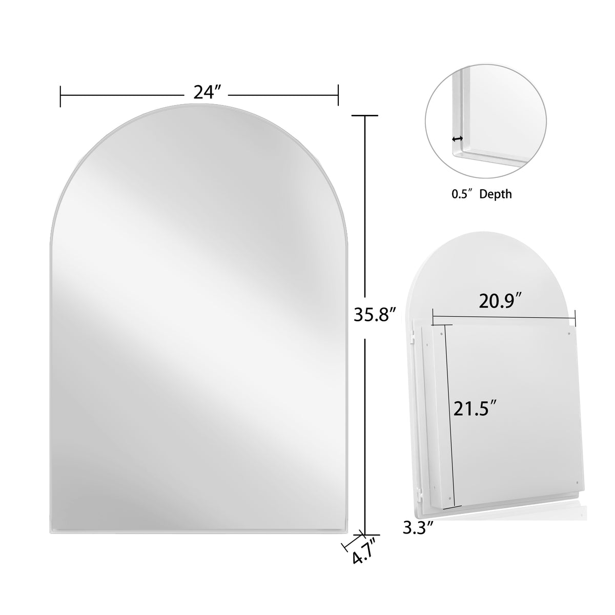 24x36 Inch Arched Recessed Medicine Cabinet, Metal Framed Bathroom Wall Cabinet with Mirror and Adjustable Shelves, Wall Mirror with Storage for Bathroom, White W1435P202407-djyc