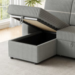 85 Inches Corduroy Sofa Bed, 3 Seater Sleeper Sofa with Storage Chaise, Square Handrail With Two Cup-holder And USB Charge Port, Pull Out Couch for Living Room W834S00269-djyc