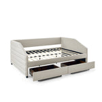 Queen Size Daybed with Two Drawers Trundle Upholstered Tufted Sofa Bed, Linen Fabric, Beige (88"x64.5"x34") W487S00176-djyc