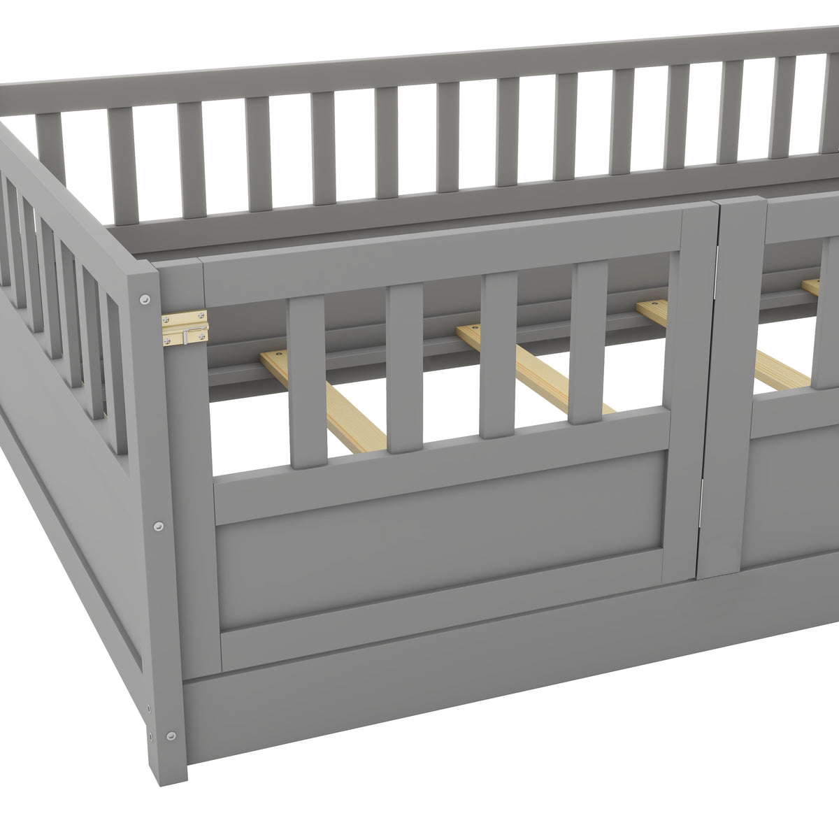 Twin Size Floor bed, integral construction with super high security barrier, door, children's floor bed frame, Montessori wooden children's floor bed, Support slat Grey W1858P164941-djyc