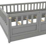 Twin Size Floor bed, integral construction with super high security barrier, door, children's floor bed frame, Montessori wooden children's floor bed, Support slat Grey W1858P164941-djyc