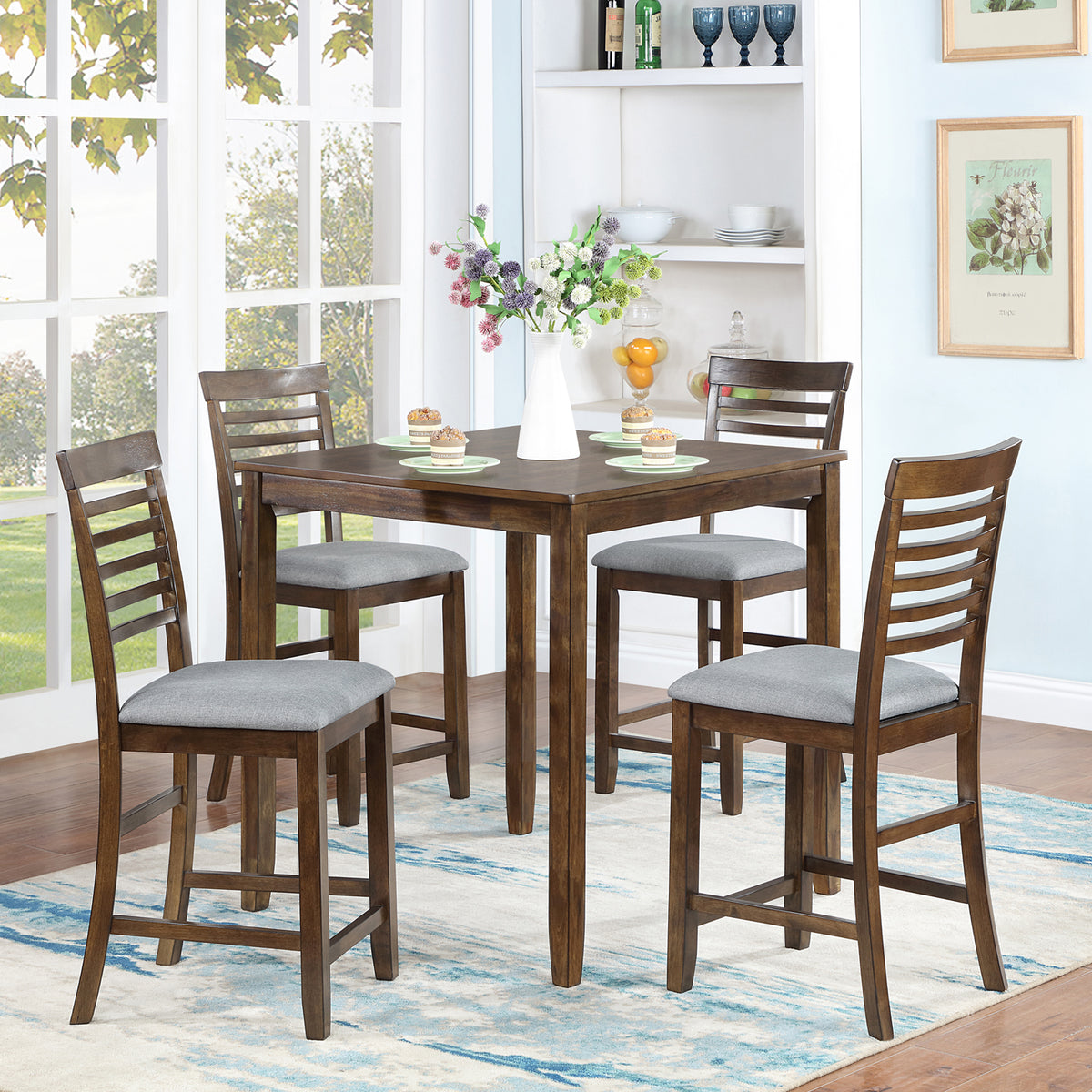 Dining Room Furniture Counter Height Chairs Set of 4, Kitchen Chair with Padded Seat , Upholstered Side Chair for Dining Room, Living Room, Walnut W1998126386-djyc