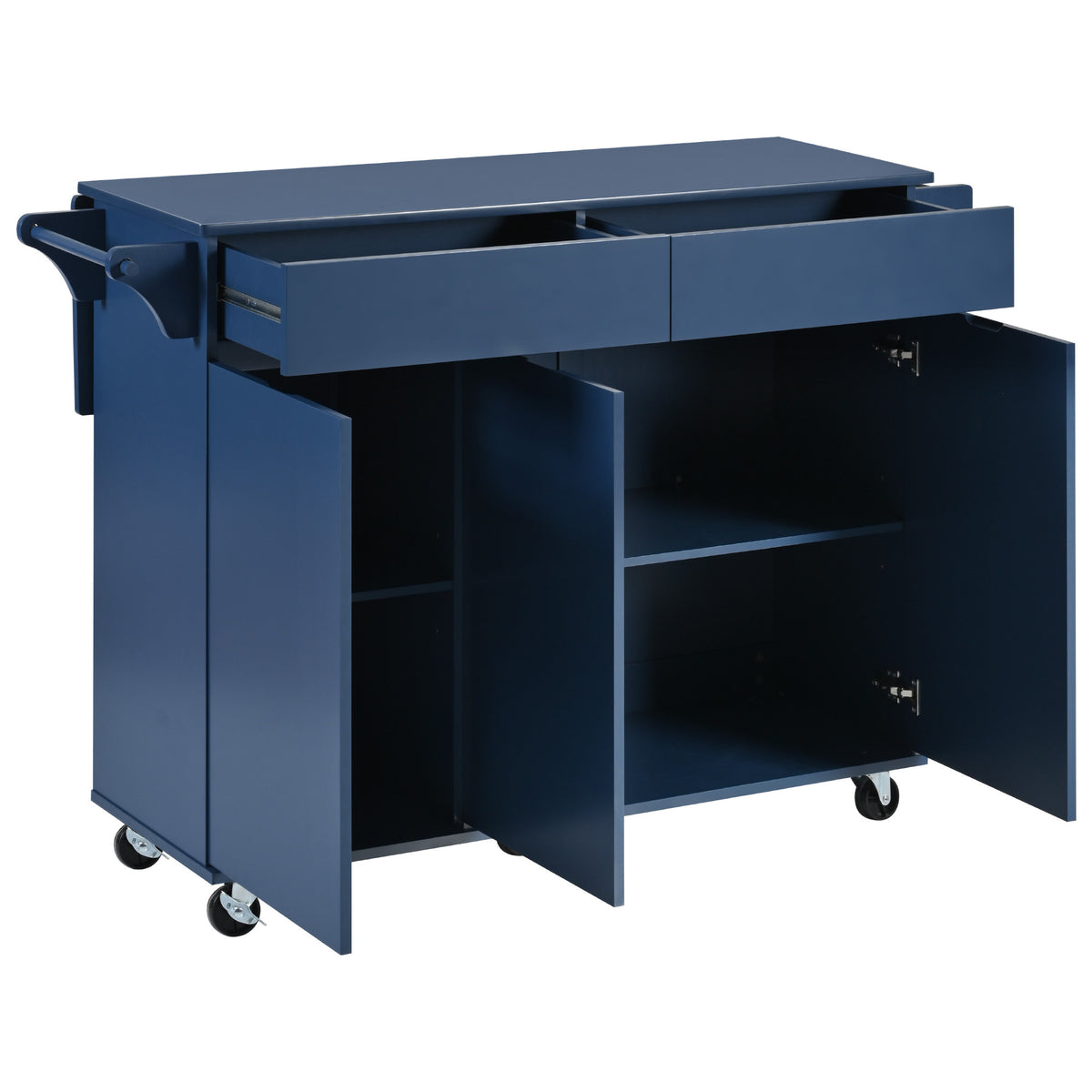 K&K 53.2''Kitchen Island with Drop Leaf, Kitchen Storage Cart with Spice Rack, Towel Rack and 2 Drawers, Rolling Kitchen Island on Wheels with Adjustable Shelves for Kitchen, Dining Room, Navy Blue N707P173041G-djyc