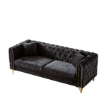 82-Inch Chenille Pull Buckle Design Sofa for Living Room,Buttons Tufted With Copper Nail Decoration Armrest, Modern Couch Upholstered Button And Metal Legs W834S00292-djyc