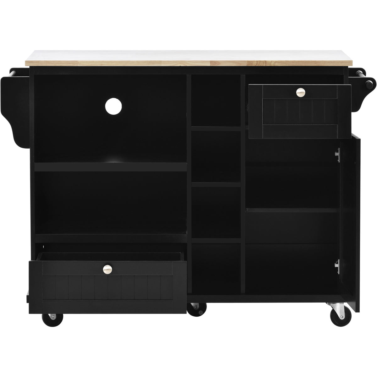 Kitchen Island Cart with Storage Cabinet and Two Locking Wheels,Solid wood desktop,Microwave cabinet,Floor Standing Buffet Server Sideboard for Kitchen Room,Dining Room,, Bathroom(Black) WF296670AAB-djyc