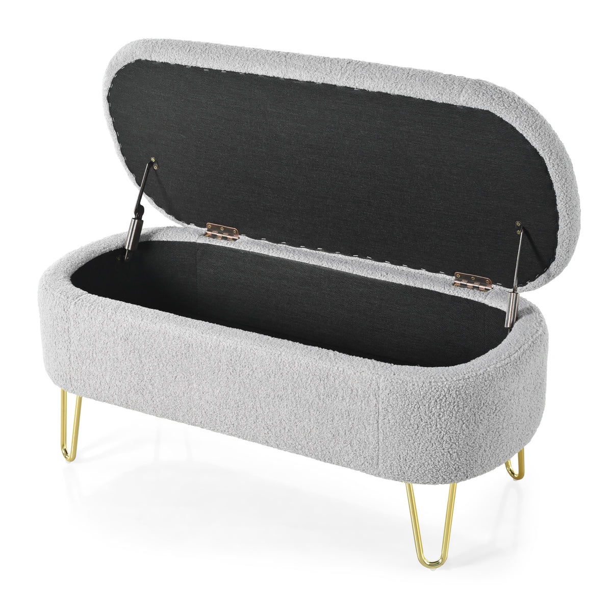 Oval Storage Bench for Living Room Bedroom End of Bed, Upholstered Storage Ottoman Entryway Bench With Metal Legs,Grey N769P195486G-djyc