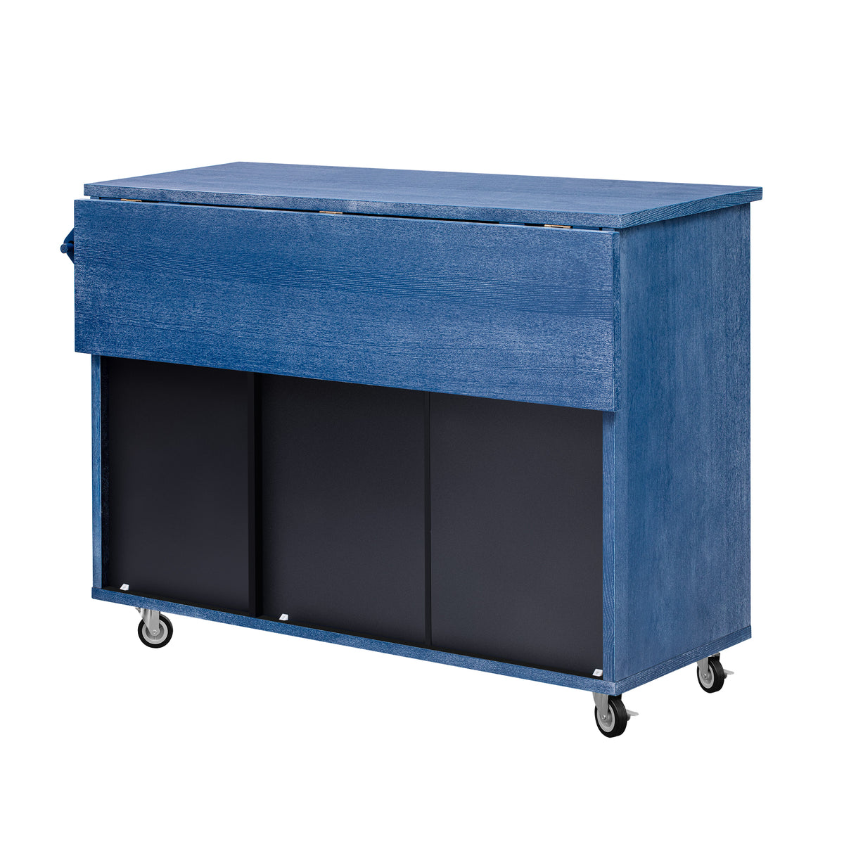 K&K 51.2"W 3D Wave Stripes Ash Veneer(Not Cheap Paper) Kitchen Island with Drop Leaf, Farmhouse Kitchen Island on Wheels with Internal Storage Rack, Rolling Kitchen Cart (Navy Blue) N707P207915E-djyc