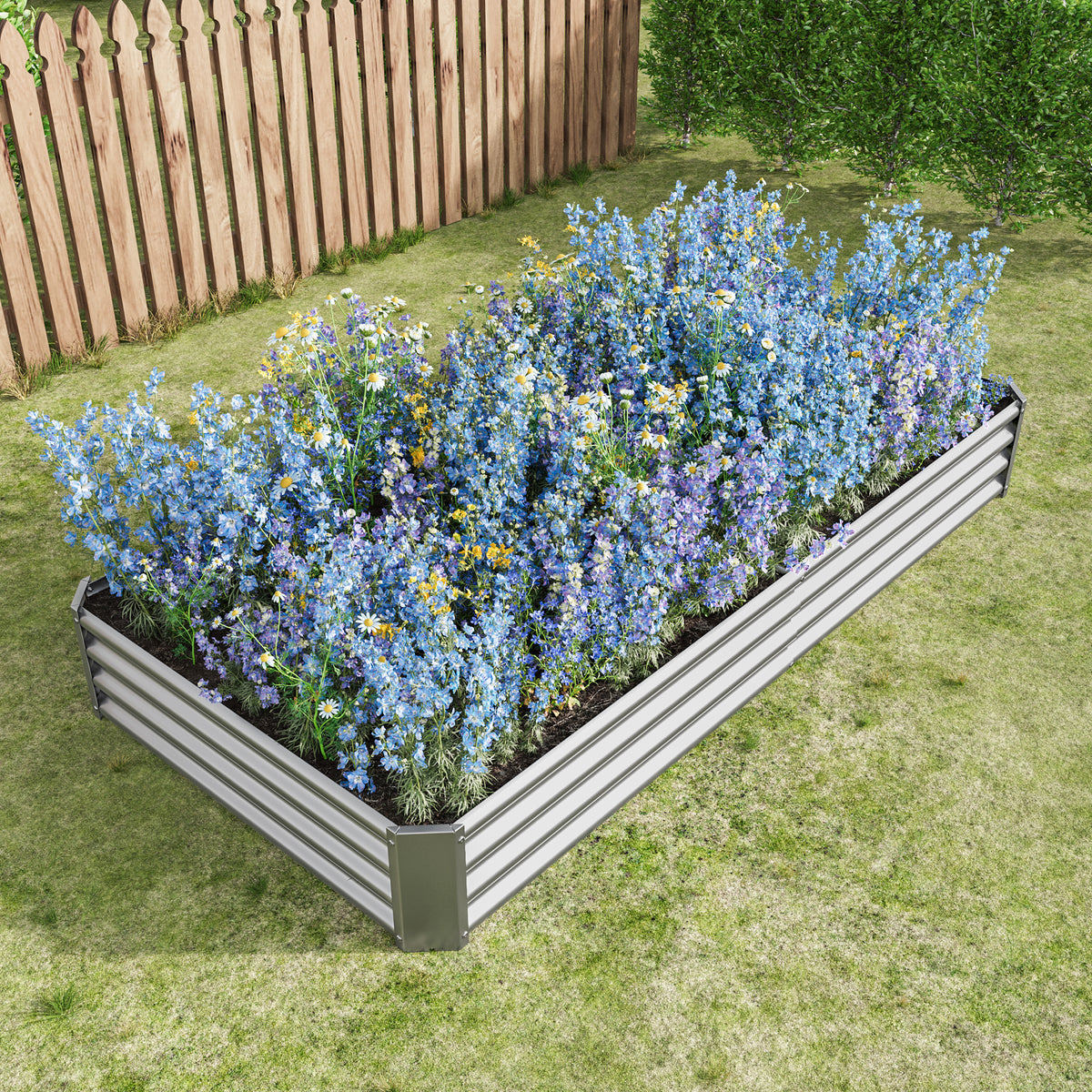 Raised Garden Bed Kit - Metal Raised Bed Garden 7.6x3.7x0.98ft for Flower Planters, Vegetables Herb Silver W84090998-djyc