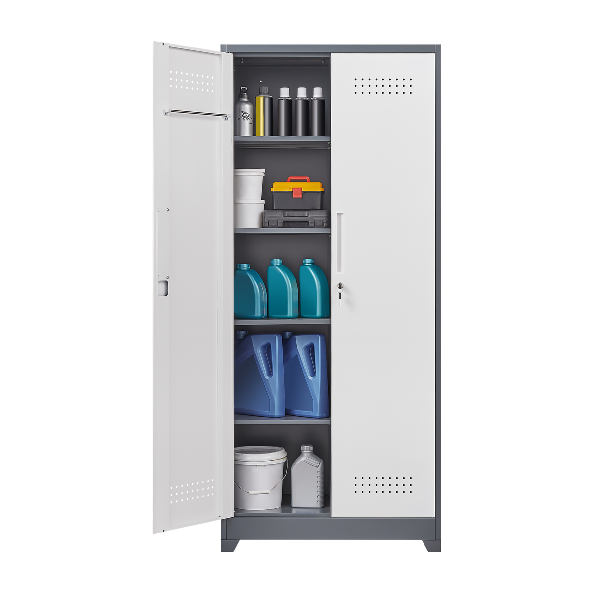 Metal Storage Cabinets,Cleaning Tool Cabinet with Locking Door, Tall Broom Tool Organizer and Storage, Large Storage Cabinet for Kitchen, Pantry, Office, Shop W328P193781-djyc