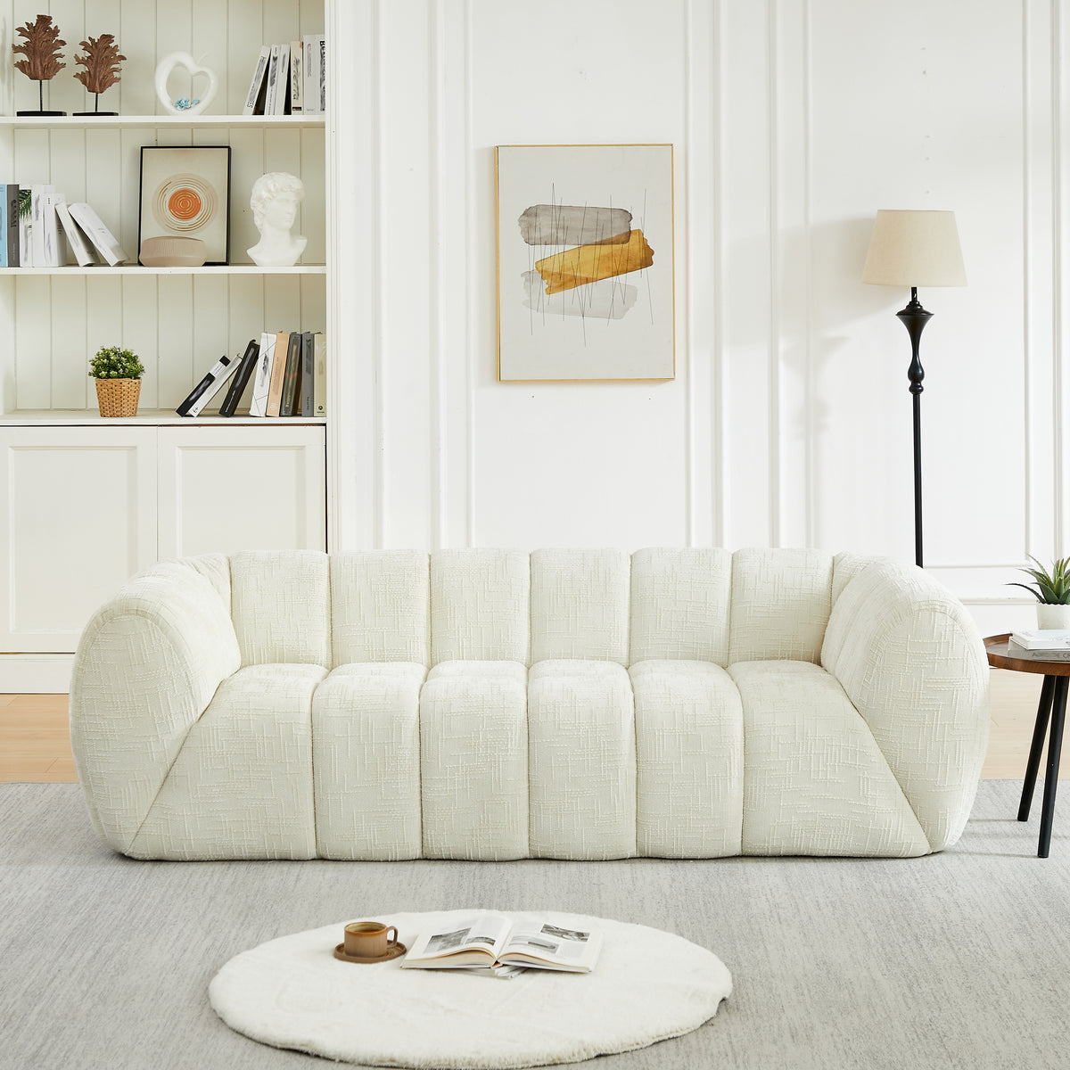 Chenille Pure Foam Sofa, Modern Quilted Cloud Sofa, Deep-Seat Chenille Pure Foam Sofa, Comfortable Modern Three-Seater Sofa, Suitable for Living Rooms, Bedrooms, and Apartments-W834P442222
