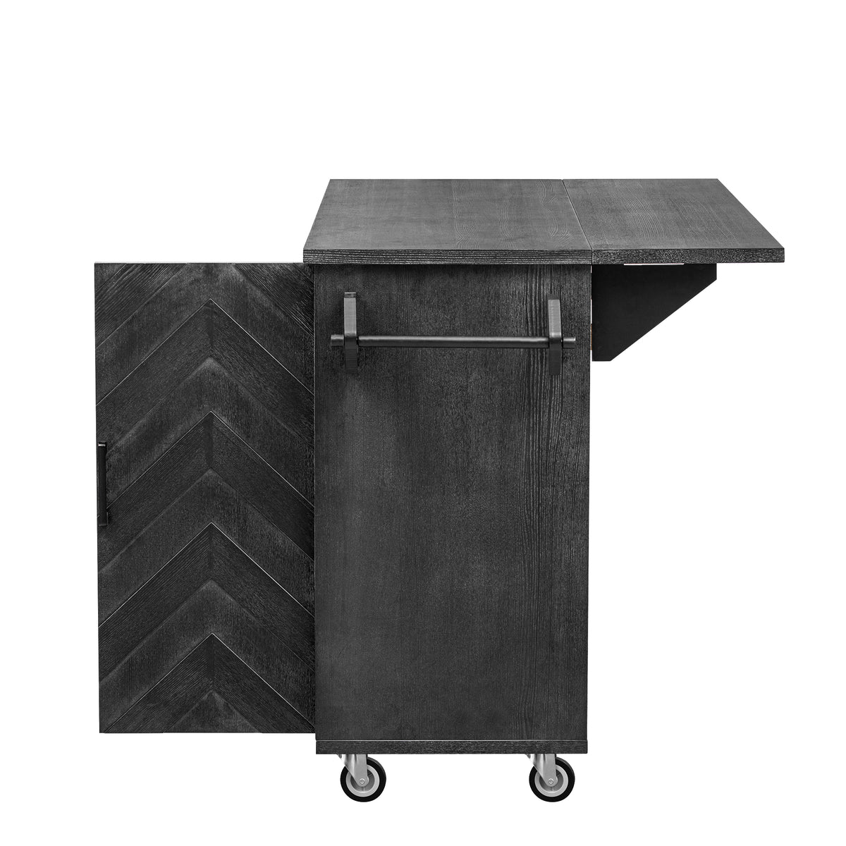 K&K 51.2"W 3D Wave Stripes Ash Veneer (Not Cheap Paper) Kitchen Island with Drop Leaf, Farmhouse Kitchen Island on Wheels with Internal Storage Rack, Rolling Kitchen Cart(Black) N707P207915B-djyc