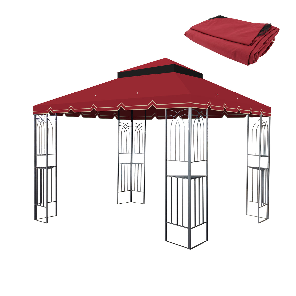 10x10 Ft Outdoor Patio Gazebo Replacement Canopy,Double Tiered Gazebo Tent Roof Top Cover Only GreatWall border(Frame Not Include)-Red W419P198361-djyc