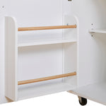K&K Rolling Kitchen Island with Storage, Kitchen Cart with Rubber Wood Top, Spacious Drawer with Divider and Internal Storage Rack, Kitchen Island on Wheels with Adjustable Shelf Tower Rack, White WF316601AAW-djyc