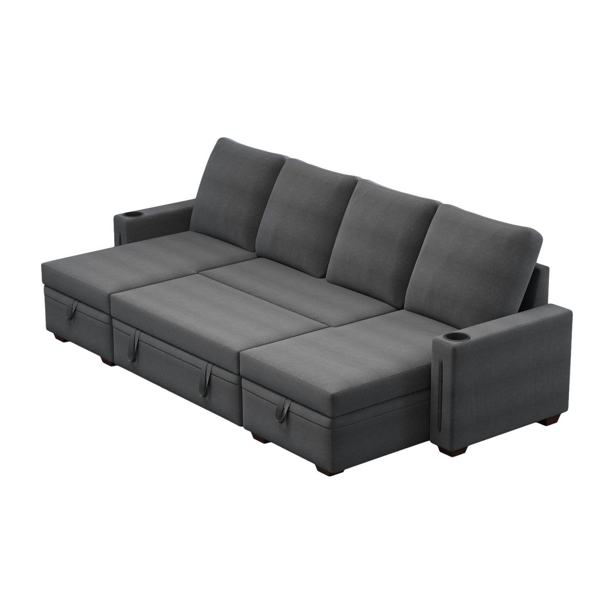 Sectional Sofa with Storage, 96" U Shaped Sectional Couches for Living Room, Comfy Convertible Sectional Sofa- Dark Grey W1669S00008-djyc