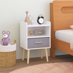 2PC Nightstand With Collapsible Fabric Drawer, 2-Tier Storage End Table, Wood Side Table with Storage Cabinet for Bedroom, Living Room - White W808P204530-djyc