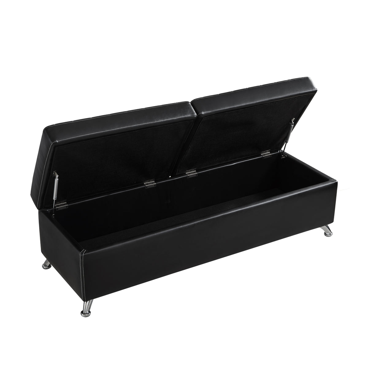 56.7" Bed Bench with Storage BlackLeather W1669P147647-djyc