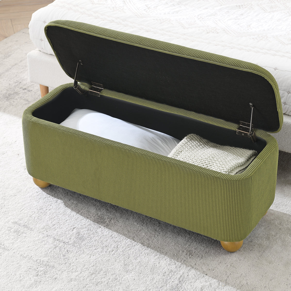 Flannelette Fabric Storage Ottoman bench, cushioned bed end Ottoman bench with storage and seat, suitable for bedrooms, living rooms, and entrance passages-GREEN(41.73"*15.55"*17.71") W487P202261-djyc