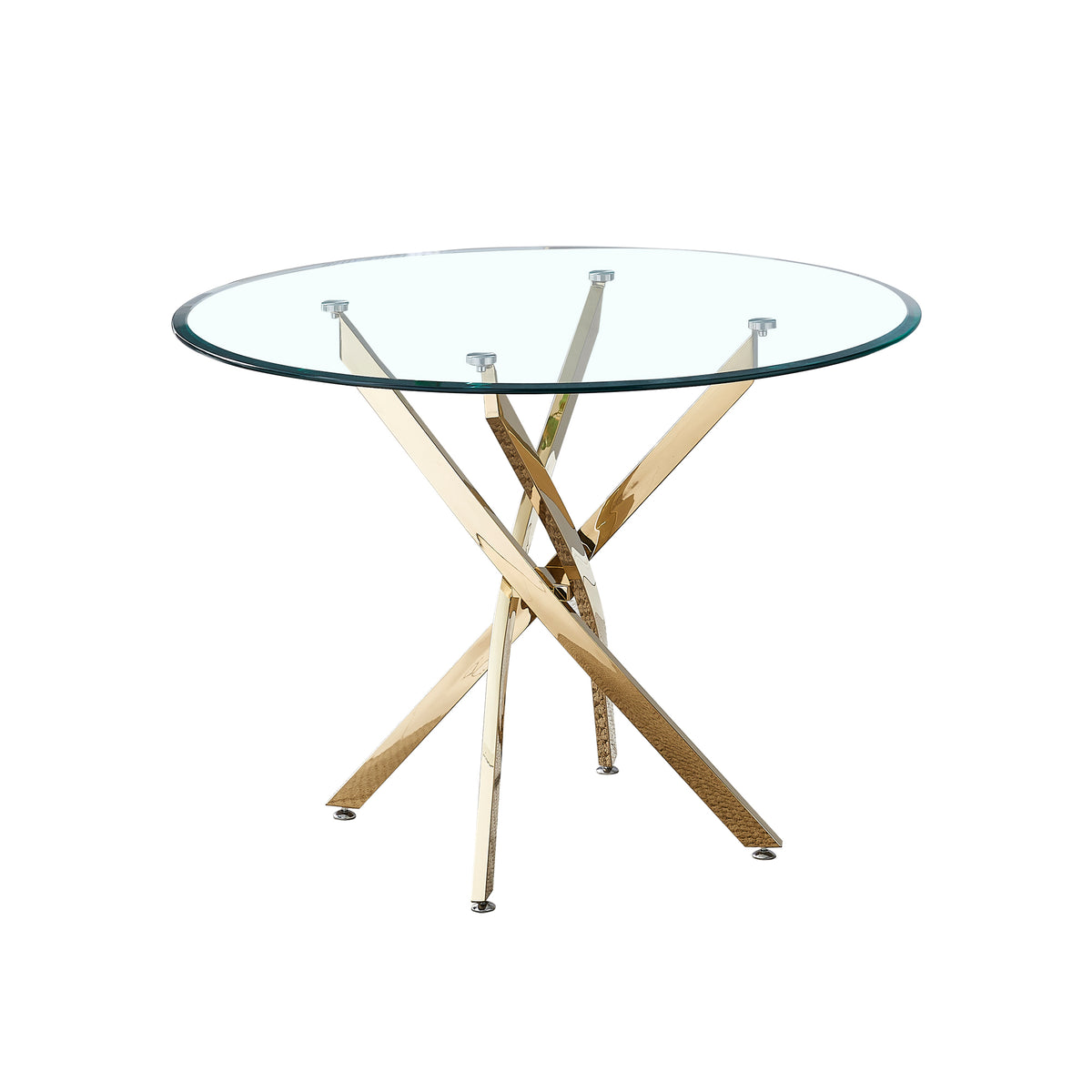 Contemporary Round Clear Dining Tempered Glass Table with Gold Finish Stainless Steel Legs W1241106643-djyc