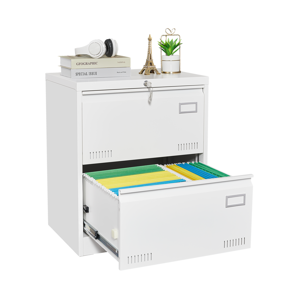 Filing Cabinet Lateral File Cabinet 2 Drawer, White Filing Cabinets with Lock, Locking Metal File Cabinets Three Drawer Office Cabinet for Legal/Letter/A4/F4 Home Offic W1247P160451-djyc