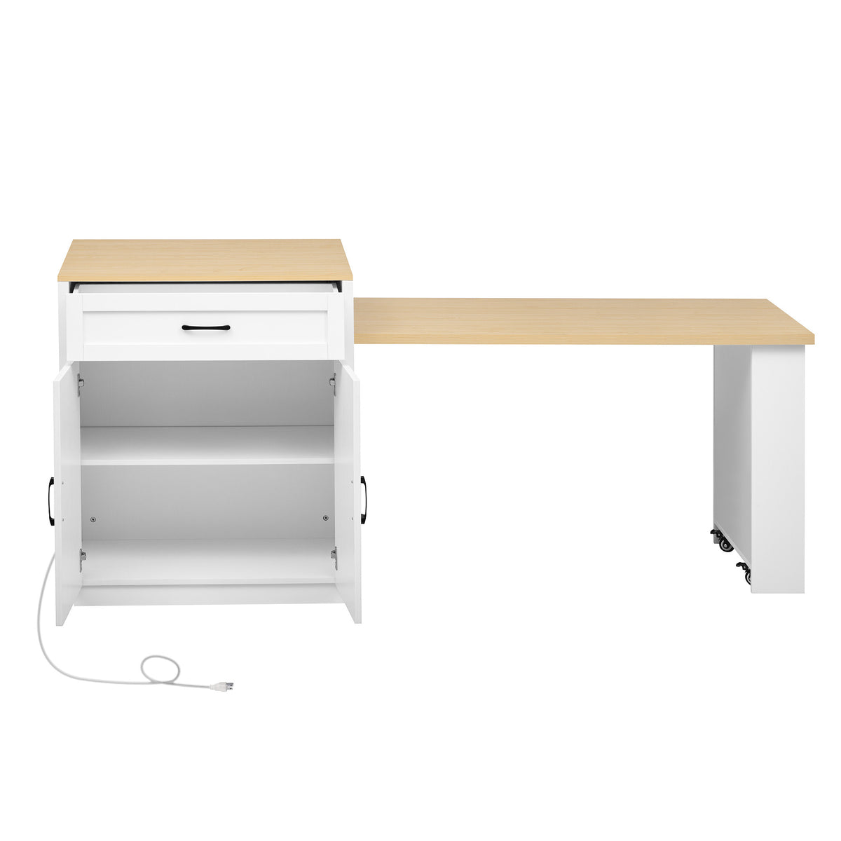 K&K 82.7 inch Kitchen Island with Extendable Dining Table for 4-6 Person,Two-tone Kitchen Table with Double-sized Storage, Power Outlet, Kitchen island with Storage 2 Drawers 2 Side Open Shelves,White N707S000010W-djyc