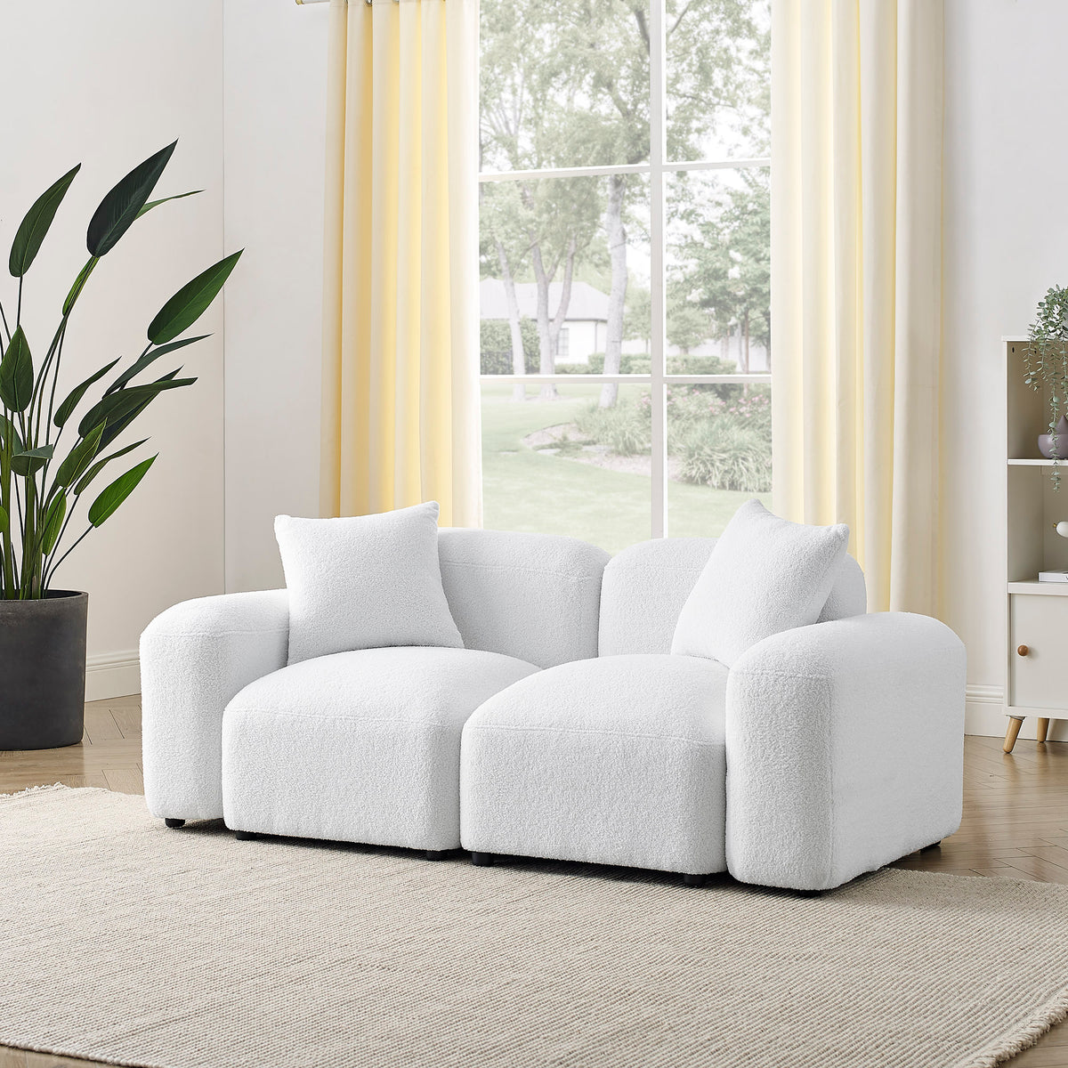 L-Shape Modular Sectional Sofa, DIY Combination,Teddy Fabric,White W487S00148-djyc