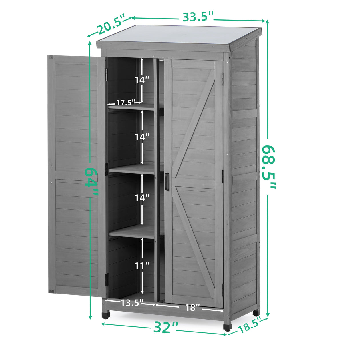 Outdoor Storage Cabinet and Metal Top,Garden Storage Shed,Outdoor 68 Inches Wood Tall Shed for Yard and Patio W1390121823-djyc