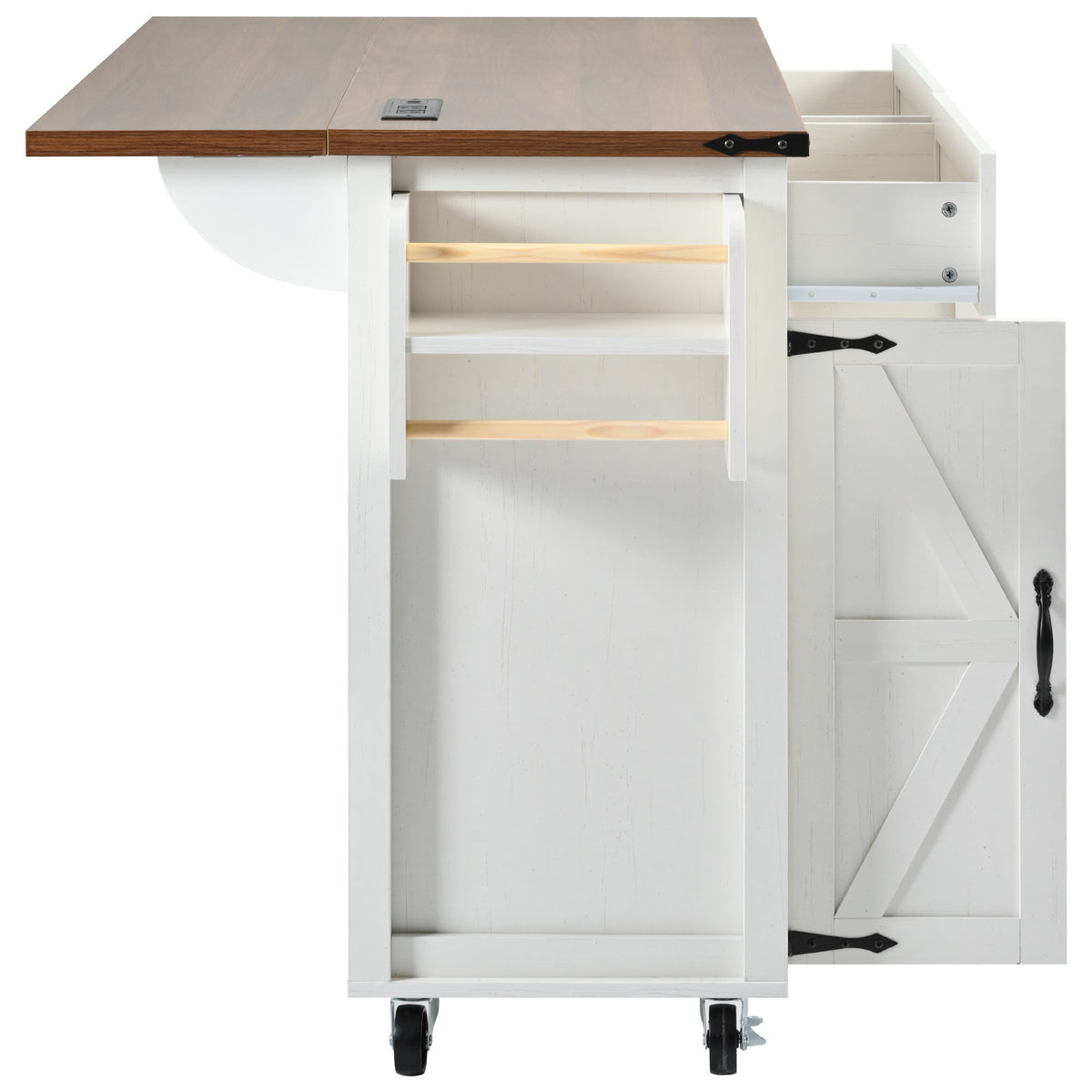 K&K 53.5''Farmhouse Kitchen Island with Power Outlet, Kitchen Storage Island with Drop Leaf, Spice Rack and Drawer, Rolling Kitchen Cart on Wheels, for Home, Kitchen and Dining Room, White N707P170348W-djyc