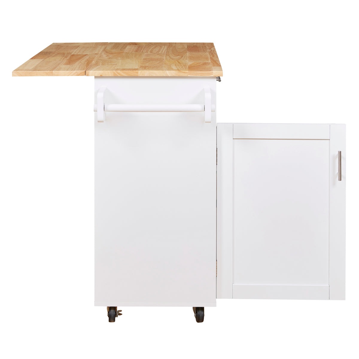 K&K Rolling Kitchen Island with Storage, Kitchen Cart with Rubber Wood Top, Spacious Drawer with Divider and Internal Storage Rack, Kitchen Island on Wheels with Adjustable Shelf Tower Rack, White WF316601AAW-djyc