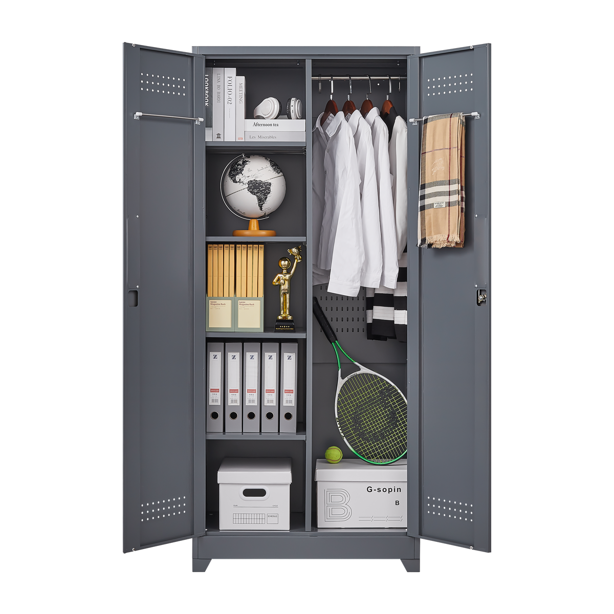 Metal Storage Cabinets, Cleaning Tool Cabinet with Locking Door, Tall Broom Tool Organizer and Storage, Large Storage Cabinet for Kitchen, Pantry, Office, Shop W328P193779-djyc