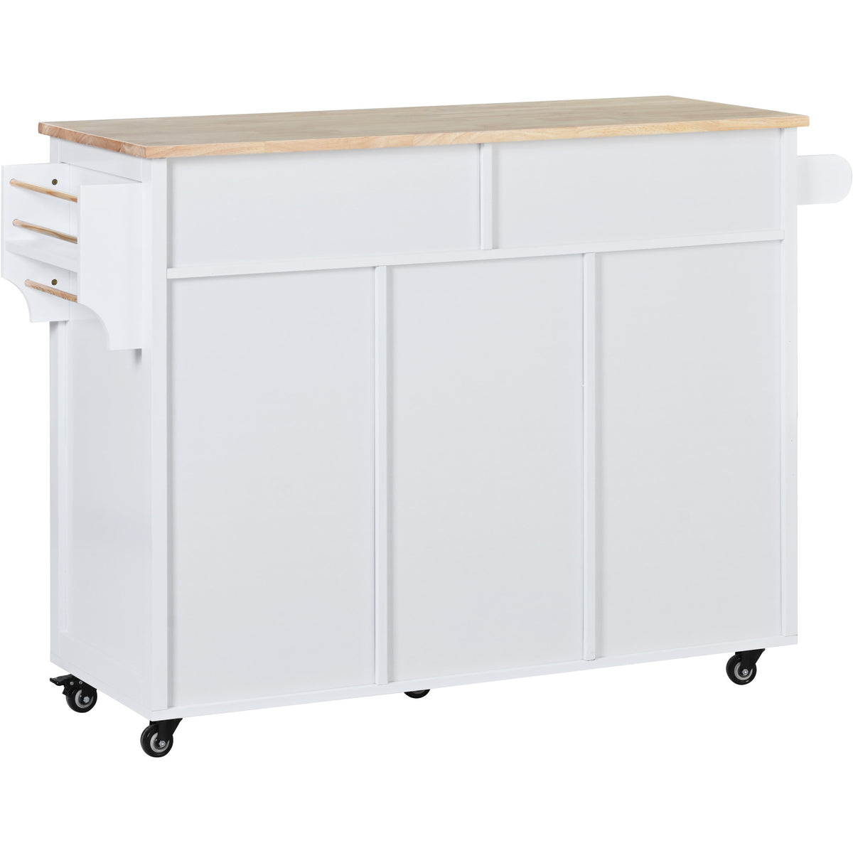 K&K Store Kitchen Cart with Rubber Wood Countertop , Kitchen Island has 8 Handle-Free Drawers Including a Flatware Organizer and 5 Wheels for Kitchen Dinning Room, White SK000002AAW-djyc