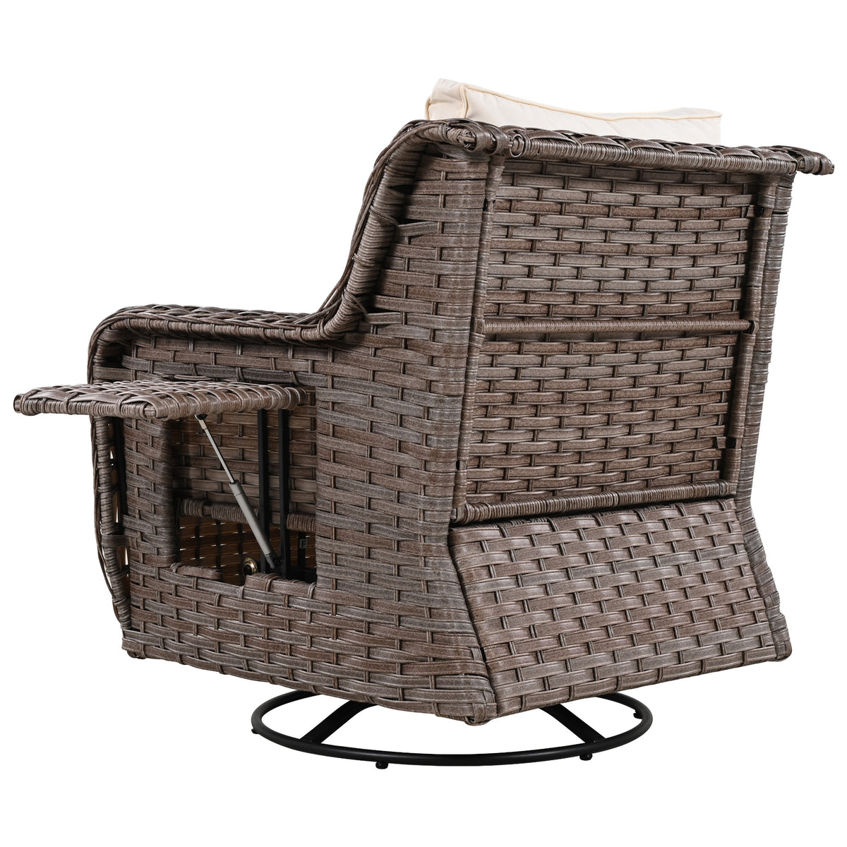 K&K 5 Pieces Outdoor Patio Furniture Set with Pet House Cool Bar and Retractable Side Tray, Rattan Wicker Patio Swivel Rocking Chairs Set of 2 with Ottomans for Backyard, Porch, Balcony, Beige SK000006AAA-djyc