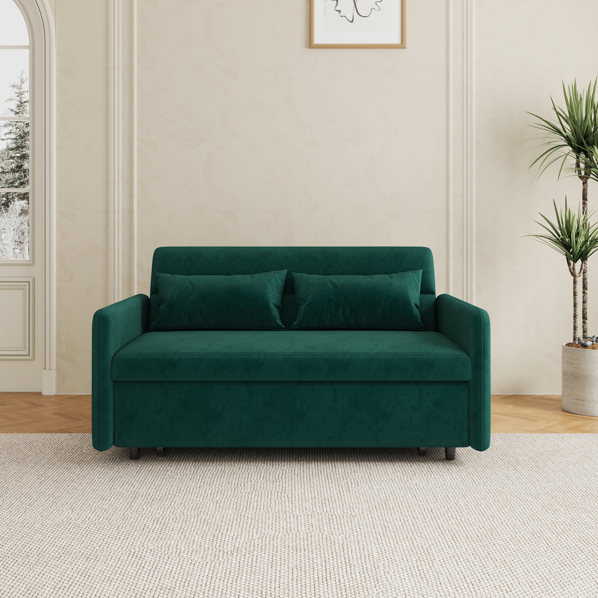 Sofa Pull Out Bed Included Two Pillows 54" Green Velvet Sofa for Small Spaces W1278125092-djyc