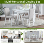 5 Piece Wooden Dining Table Set, Kitchen Table Set with a Rectangular Table and 4 Upholstered Chairs, Wooden Dining Room Table with Crystal Decoration and Chairs Set for Kitchen, Dining Room, White W1998S00049-djyc