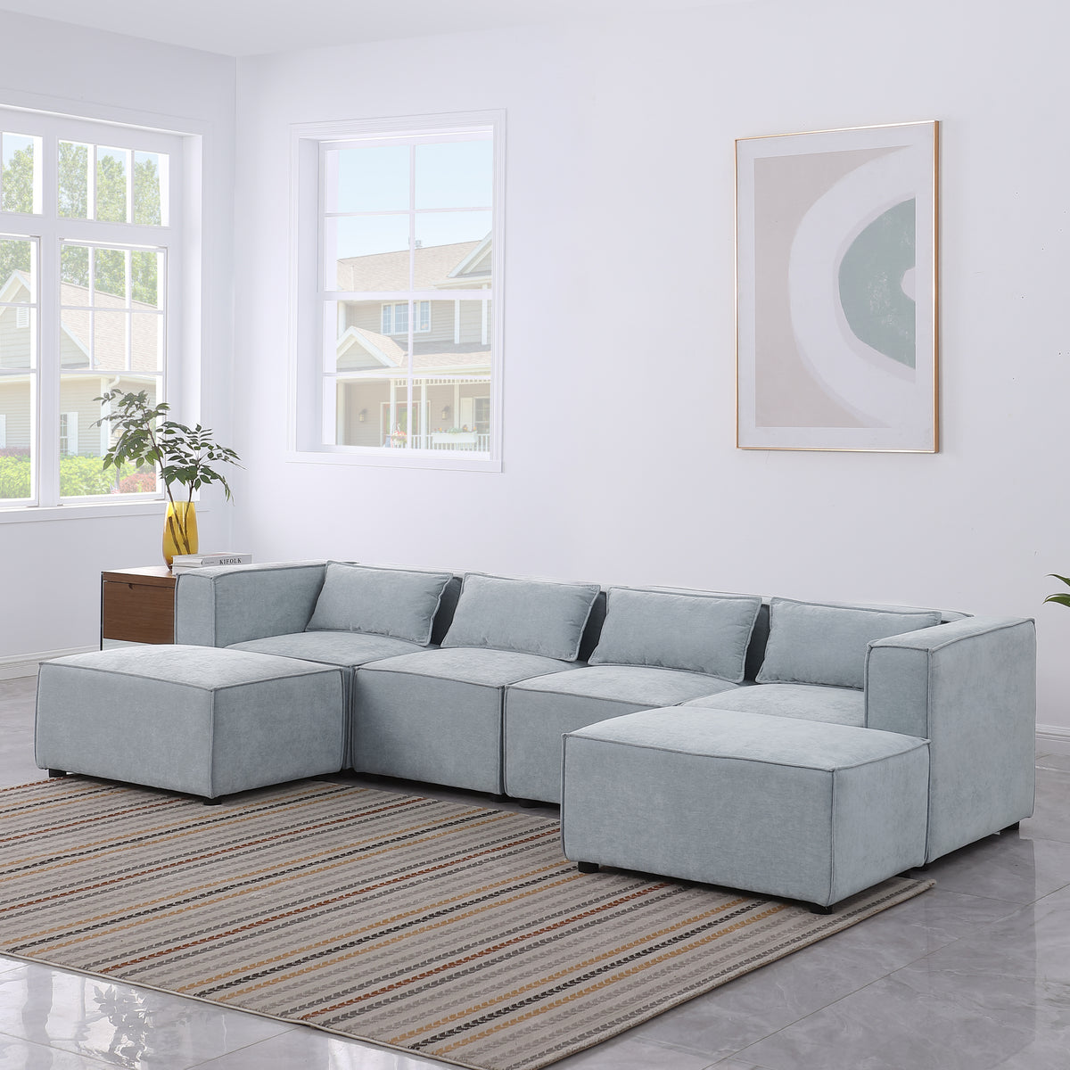 modular sofa Grayish bluechenille fabric,simple and grand, the seat and back is very soft. this is also a KNOCK DOWN sofa W1099S00115-djyc