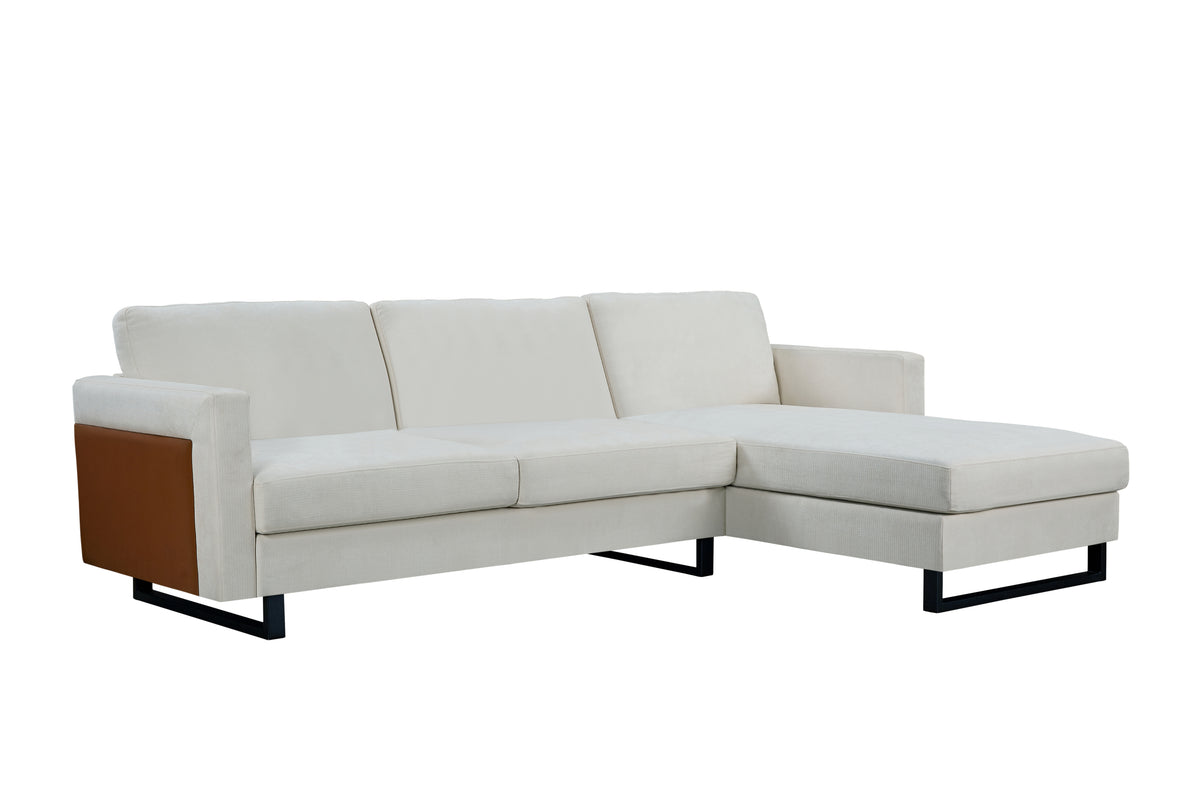 SOFA The best choice products upholstered sectional sofa for families, apartments, dormitories, award rooms, compact space with chaise longue, 3 seats, L-shaped design,off-white W1793S00004-djyc