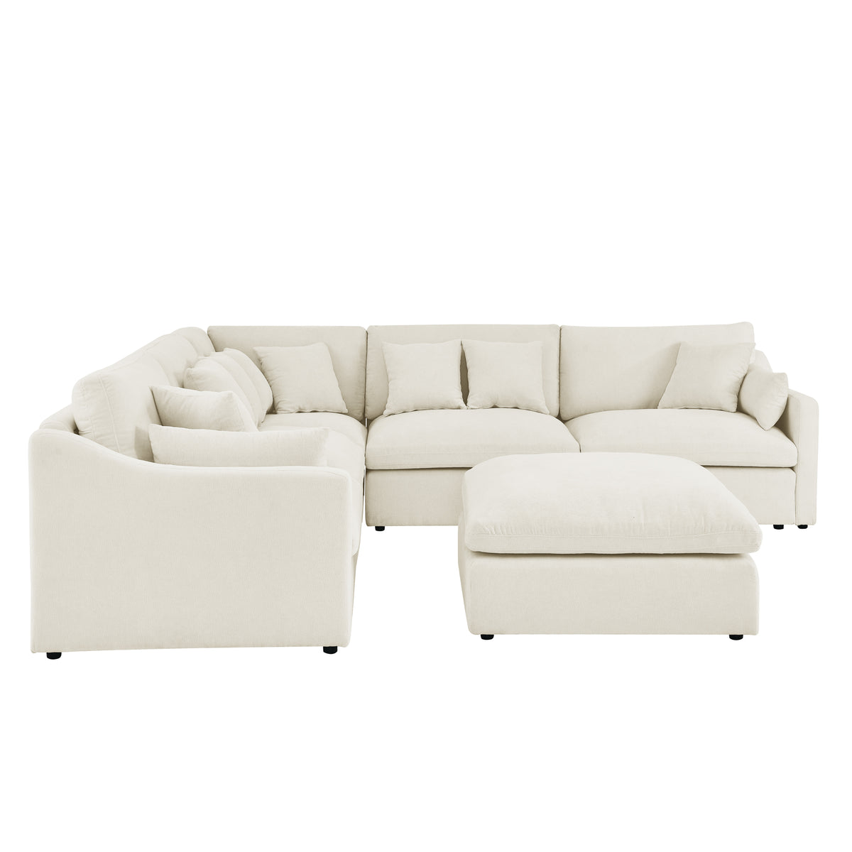 6-Seats Modular L-Shaped Sectional Sofa with Ottoman,10 Pillows, Oversized Upholstered Couch w/Removabled Down-Filled Seat Cushionfor Living Room, Chenille Beige W487S00209-djyc