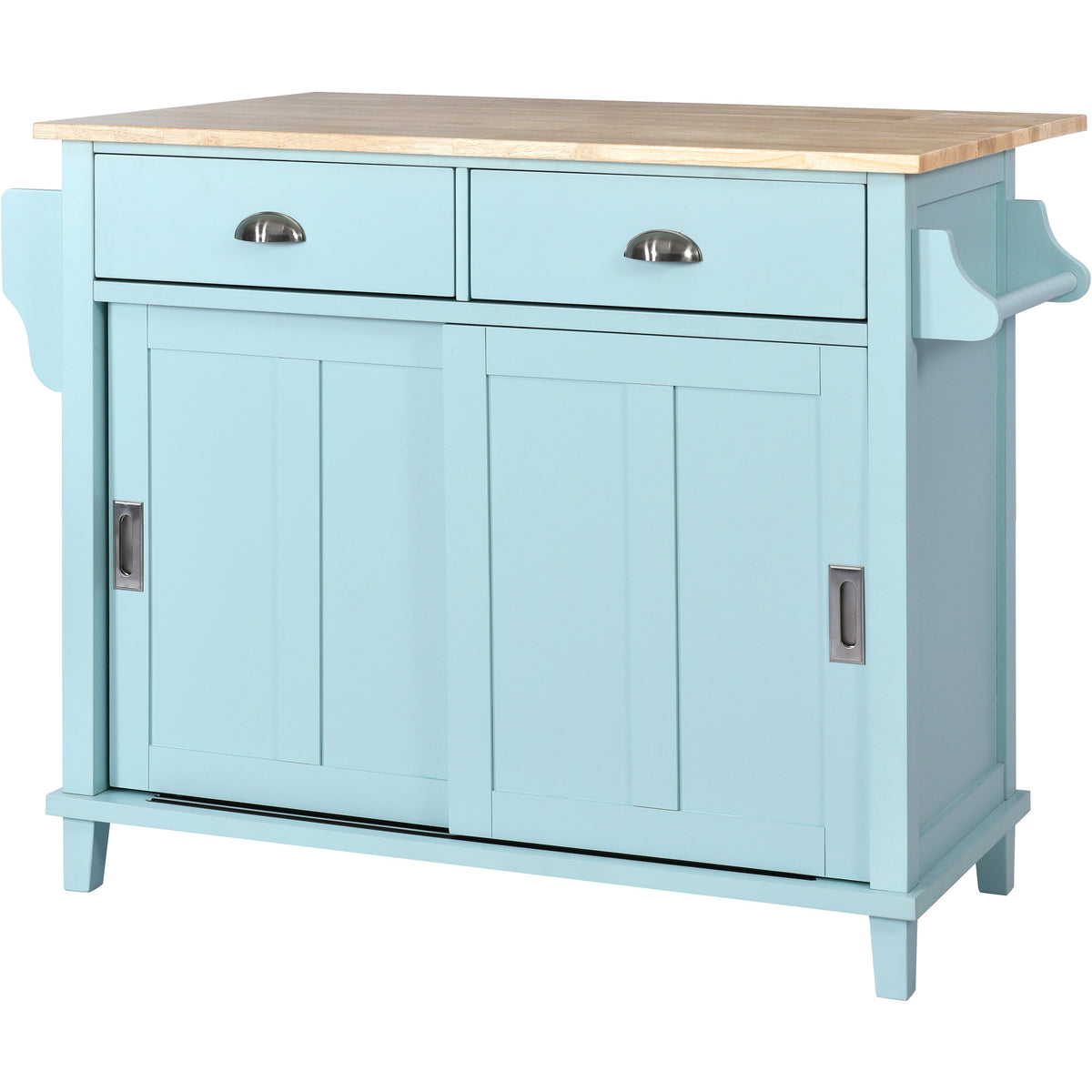 Kitchen Cart with Rubber wood Drop-Leaf Countertop, Concealed sliding barn door adjustable height,Kitchen Island on 4 Wheels with Storage Cabinet and 2 Drawers,L52.2xW30.5xH36.6 inch, Mint Green SK000001AAE-djyc