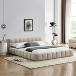 Queen Size Upholstered Bed Frame with Thick Fabric, Chenille Fabric Grounded Queen Size Platform Bed with Headboard and Solid Frame. No Box Spring Needed, Beige(68''*86.5''*23.5'') W487S00220-djyc