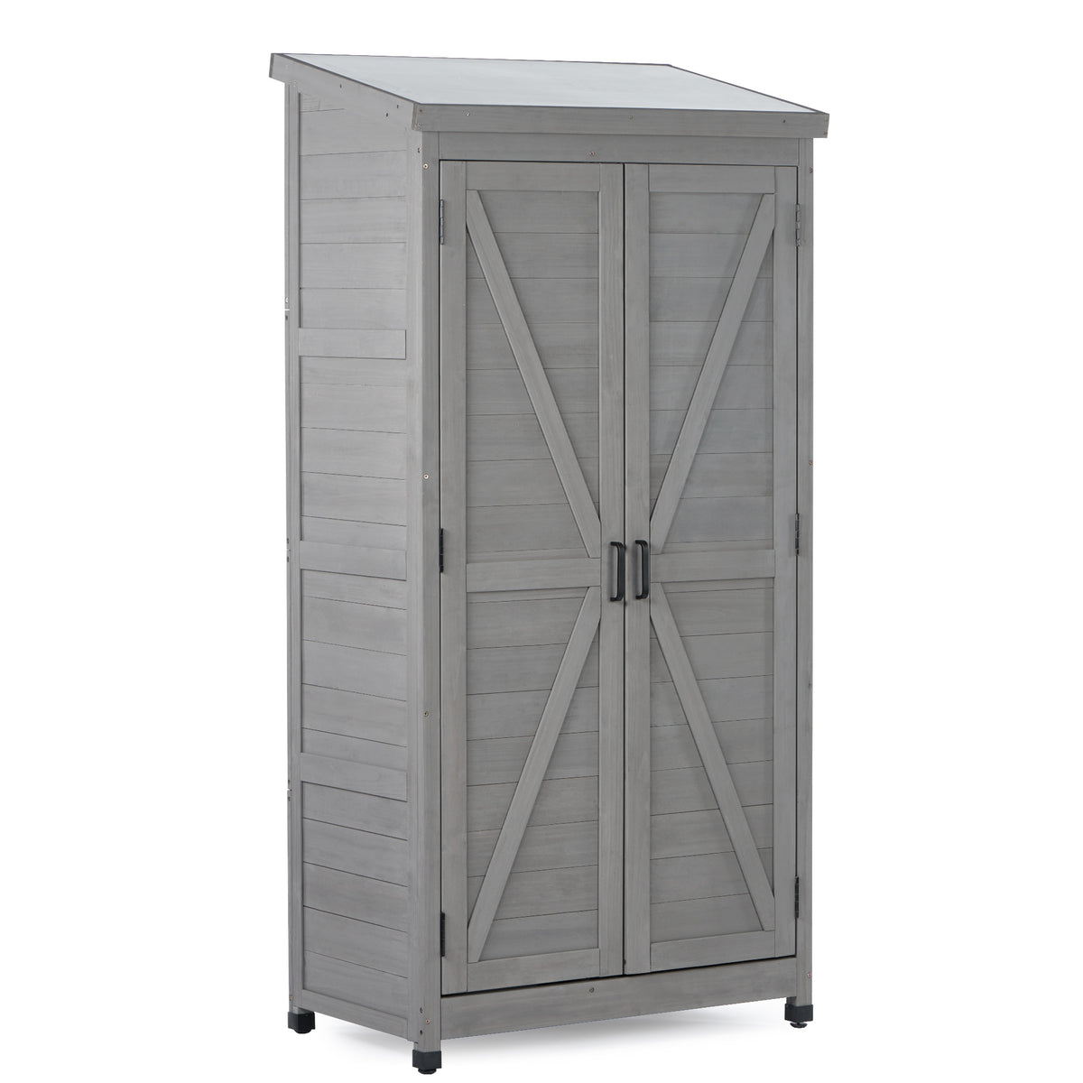 Outdoor Storage Cabinet and Metal Top,Garden Storage Shed,Outdoor 68 Inches Wood Tall Shed for Yard and Patio W1390121823-djyc