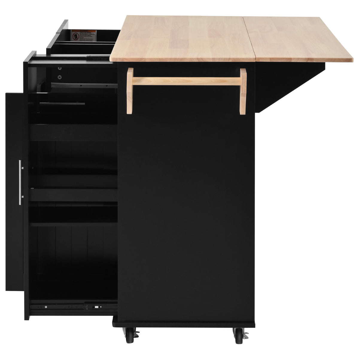 K&K Kitchen Island with Drop Leaf, Kitchen Storage Cart with 3 Tier Pull Out Cabinet Organizer, Internal Storage Rack, Rolling Kitchen Cart on Wheels with Towel Rack, 2 Drawers, for Kitchen, Black WF531421AAB-djyc