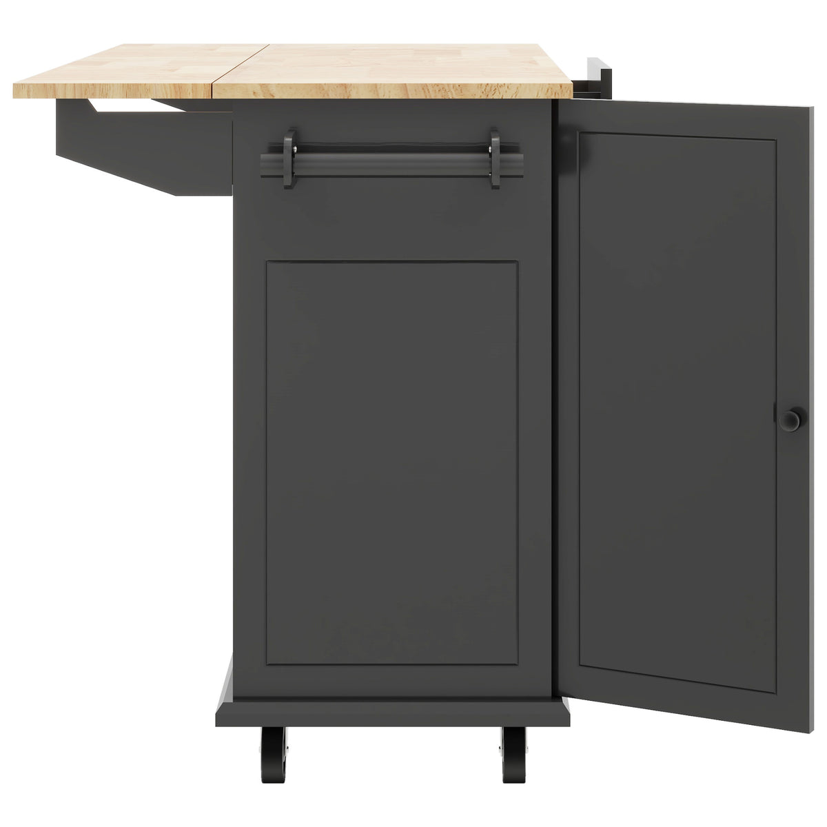 Kitchen Island with Drop Leaf, 53.9" Width Rolling Kitchen Cart on Wheels with Internal Storage Rack and 3 Tier Pull Out Cabinet Organizer, Kitchen Storage Cart with Spice Rack, Towel Rack (Black) WF312383AAB-djyc