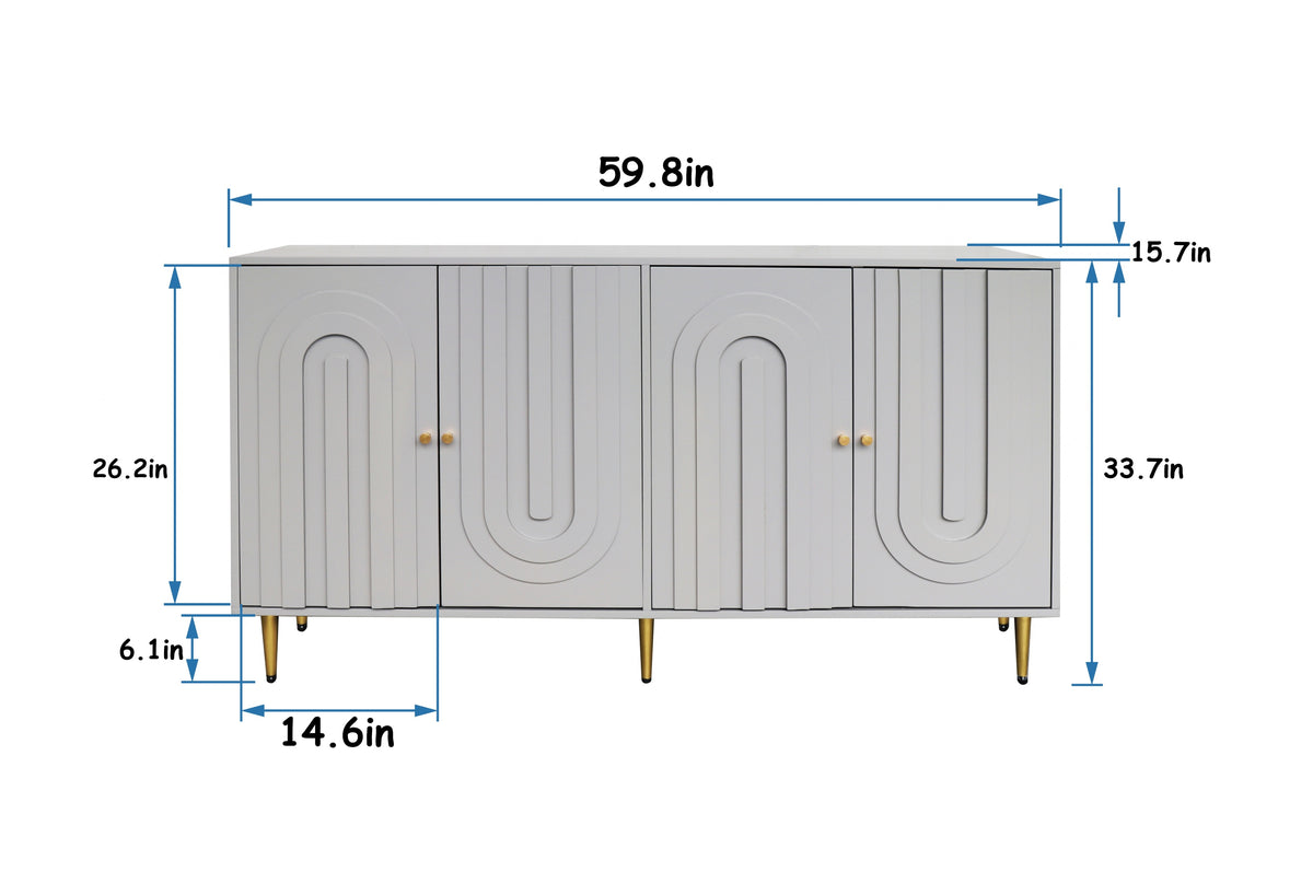 Modern Gray Lacquered 4 Door Wooden Cabinet Sideboard Buffet Server Cabinet Storage Cabinet, for Living Room, Entryway, Hallway, Office, Kitchen and Dining Room W1435133312-djyc