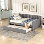 Full Size Upholstered daybed with Trundle and Wood Slat Support, Gray LP000121AAE-djyc