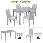 5 Piece Wooden Dining Table Set, Kitchen Table Set with a Rectangular Table and 4 Upholstered Chairs, Wooden Dining Room Table with Crystal Decoration and Chairs Set, Silver grey W1998S00048-djyc